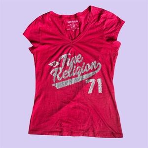 True Religion Fuchsia V-Neck Tee